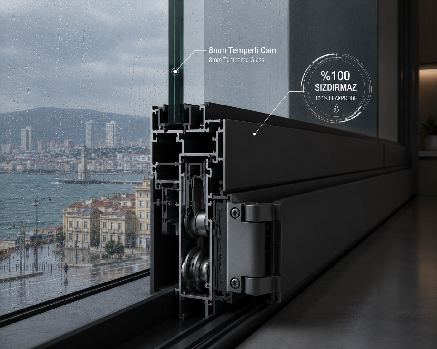 İzmir Katlanır Cam Balkon Teknik Kesit ve Su Yalıtımı